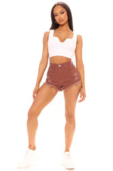 Cancun Cut Off Denim Shorts - Brown Ins Street